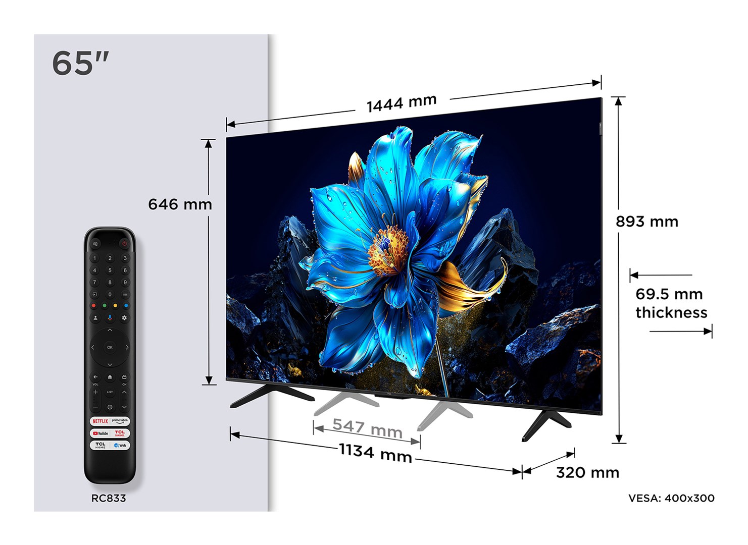 Televizor TCL 65P7K QLED, 65", Google TV, 4K, i zi