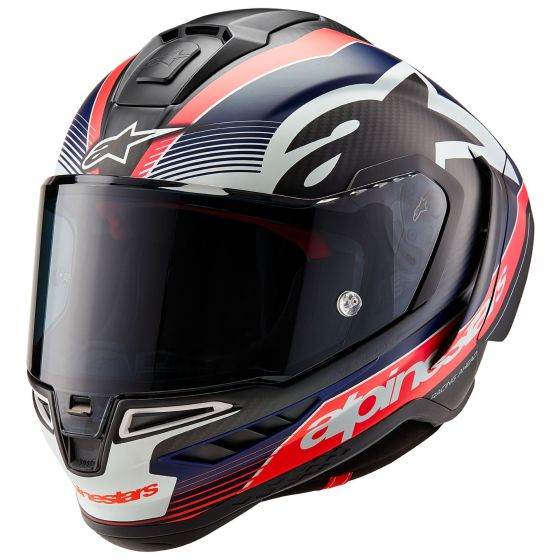 Helmetë integrale Alpinestars Supertech S-R10 Team, për motoçikletë, madhësia S, ngjyrë e zezë me të kuqe neon dhe blu të errët