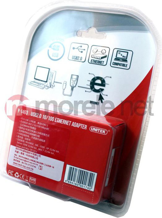Adapter USB në Ethernet Unitek Y-1463, 10/100 Mbps, USB 2.0, i bardhë