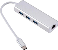USB C hub RoGer AD15642, 3x USB 3.0, RJ45, argjendtë