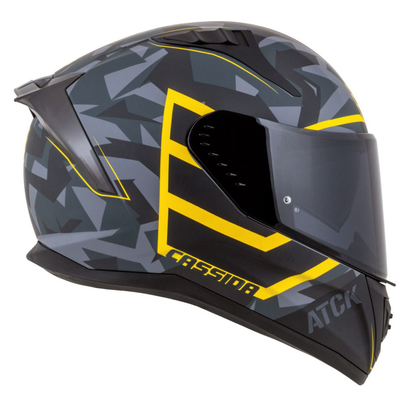 Helmetë motoçiklete Cassida Aero ATCK, integrale, me 2 vizore, gri kamuflazh e zezë e verdhë neon