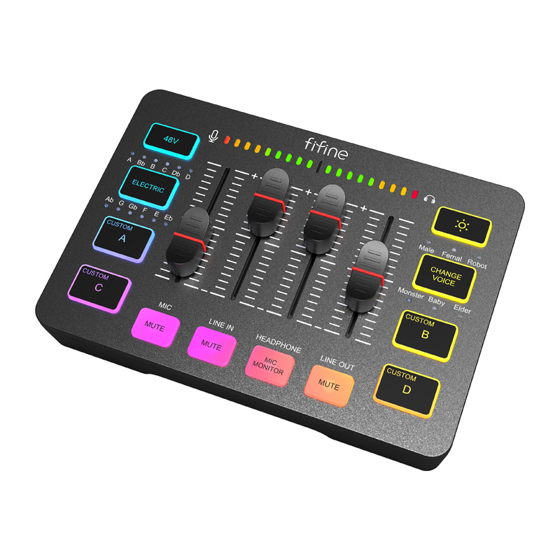 Mikser audio Fifine SC3 RGB, USB, 48V phantom, i zi