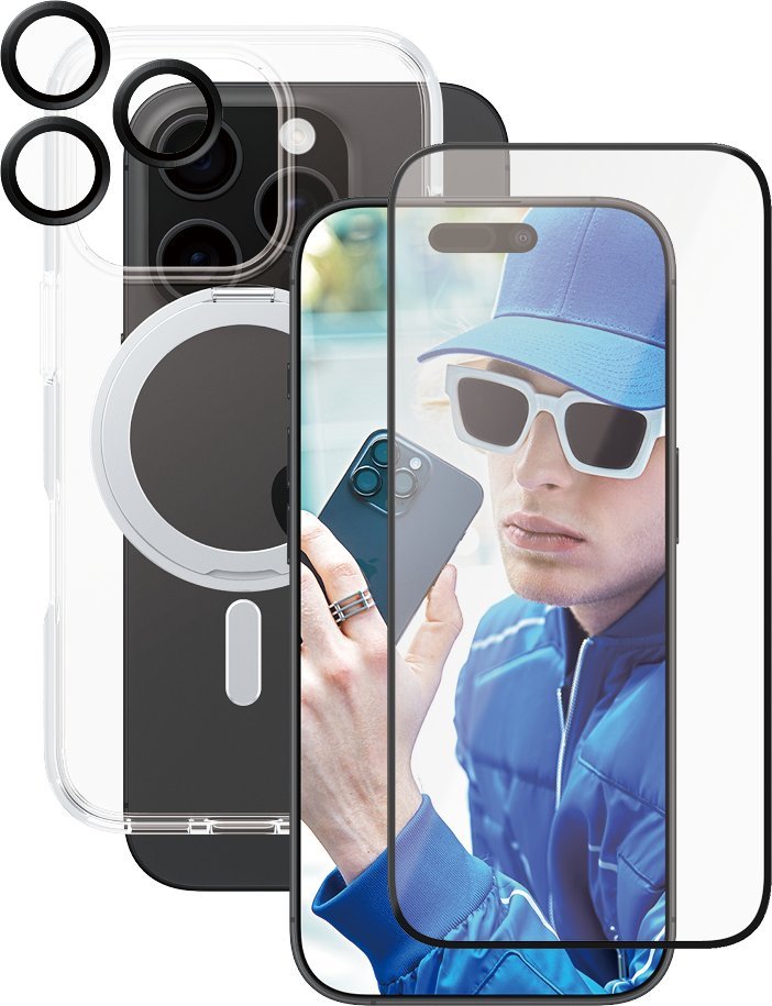 Set mbrojtës CARE by PanzerGlass për iPhone 16 Pro, Ceramic Glass, këllëf me kickstand, mbrojtës kamere, transparent