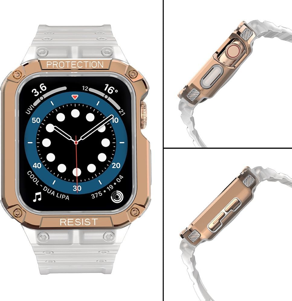 Rrip ore me kasë Hurtel Protect Strap Band për Apple Watch 7 6 5 4 3 2 SE, 45 44 42mm, rozë