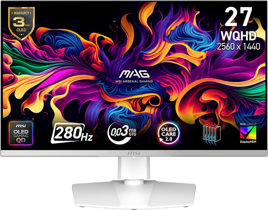 Monitor gaming MSI MAG 272QPW X28, 28", QD OLED WQHD 280Hz, i bardhë