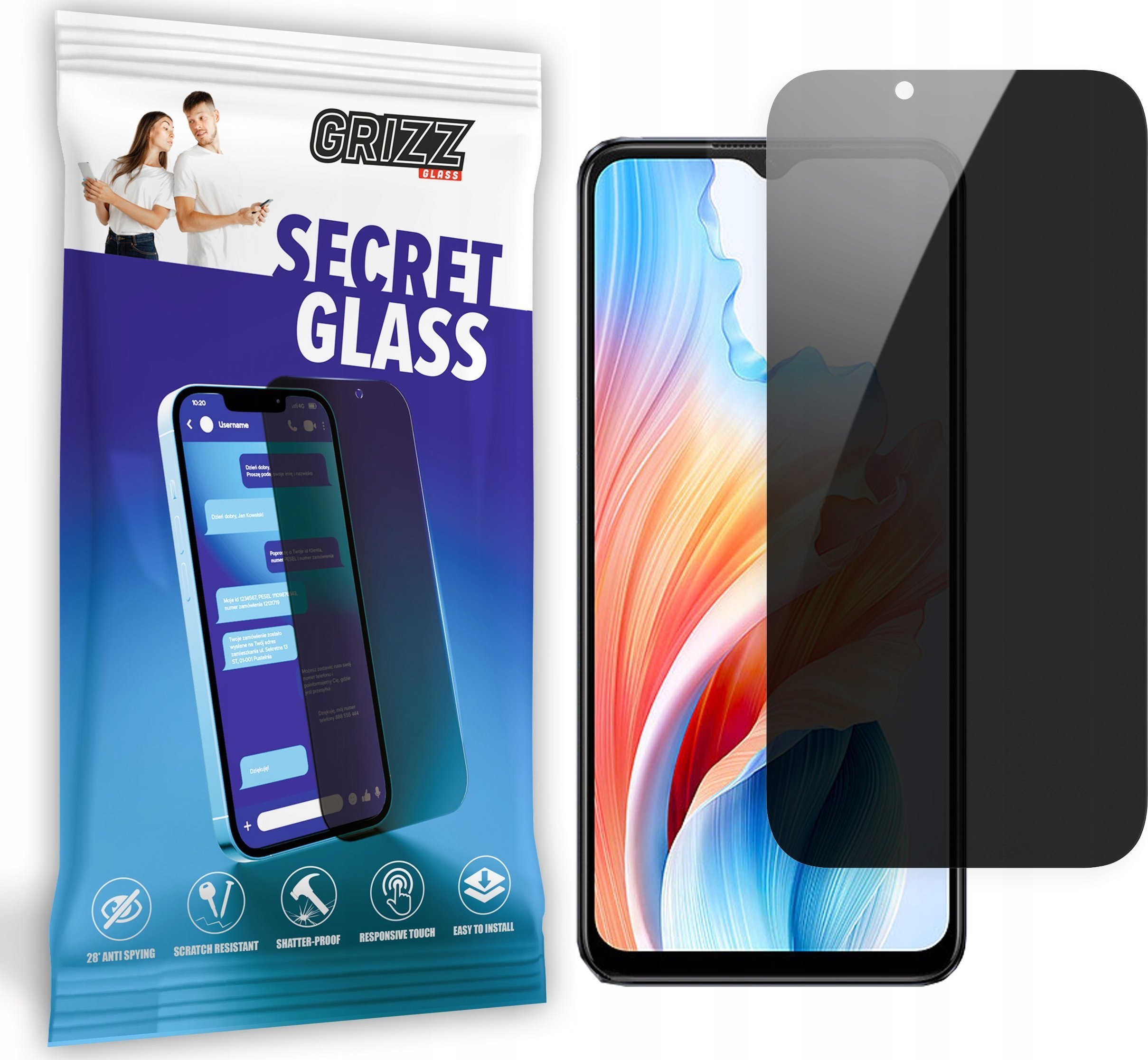 Xham mbrojtës ekranit GrizzGlass Matte SecretGlass për Oppo A2x, matte, transparent