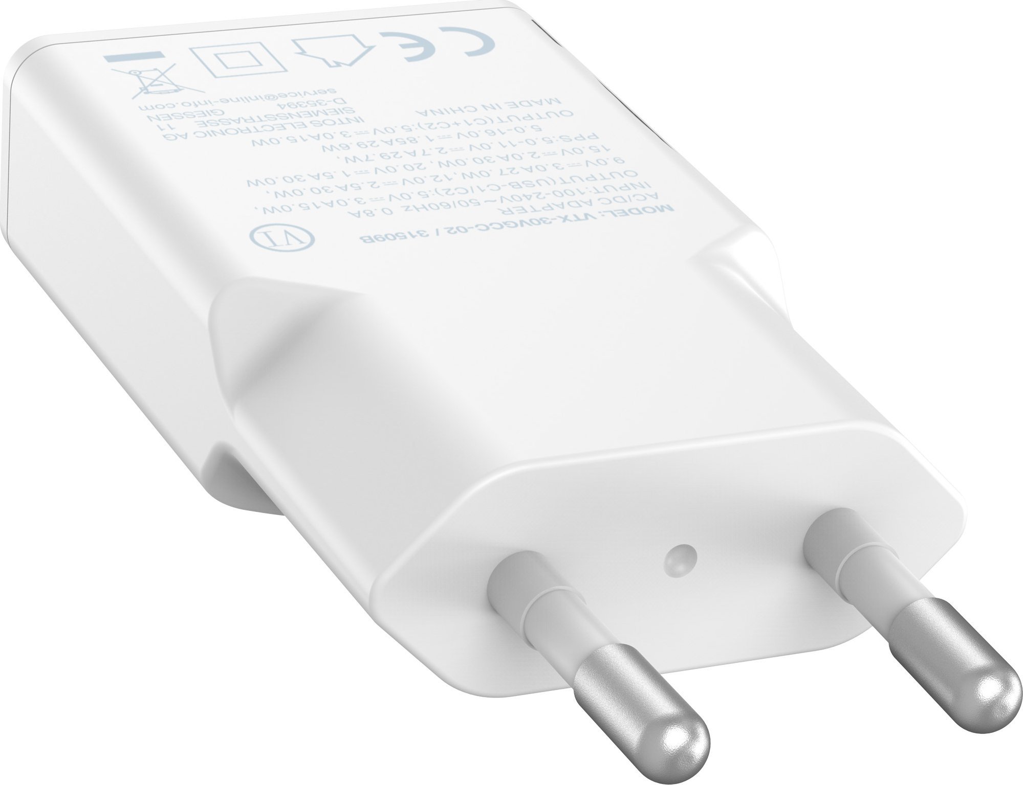 Karikues USB InLine Dual USB C, 30W PD PPS, i bardhë