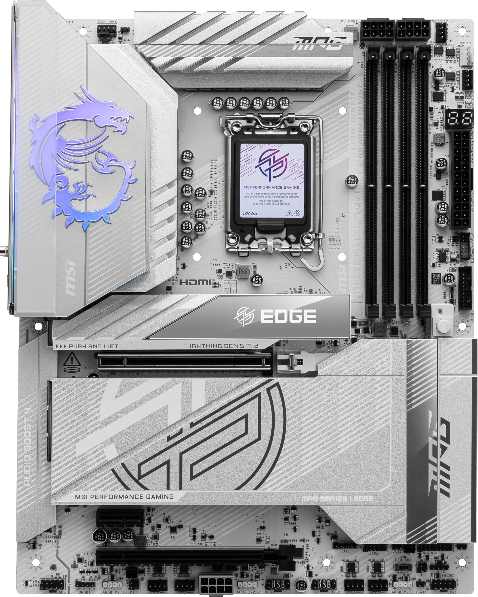 Pllakë amë MSI MPG Z890 EDGE TI WIFI, Intel Z890, LGA 1851, ATX, argjend e bardhë