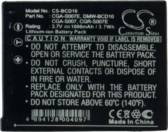 Bateri për kamera Cameron Sino CS-BCD10, Li-ion 1000mAh, për Panasonic CGA-S007 DMW-BCD10