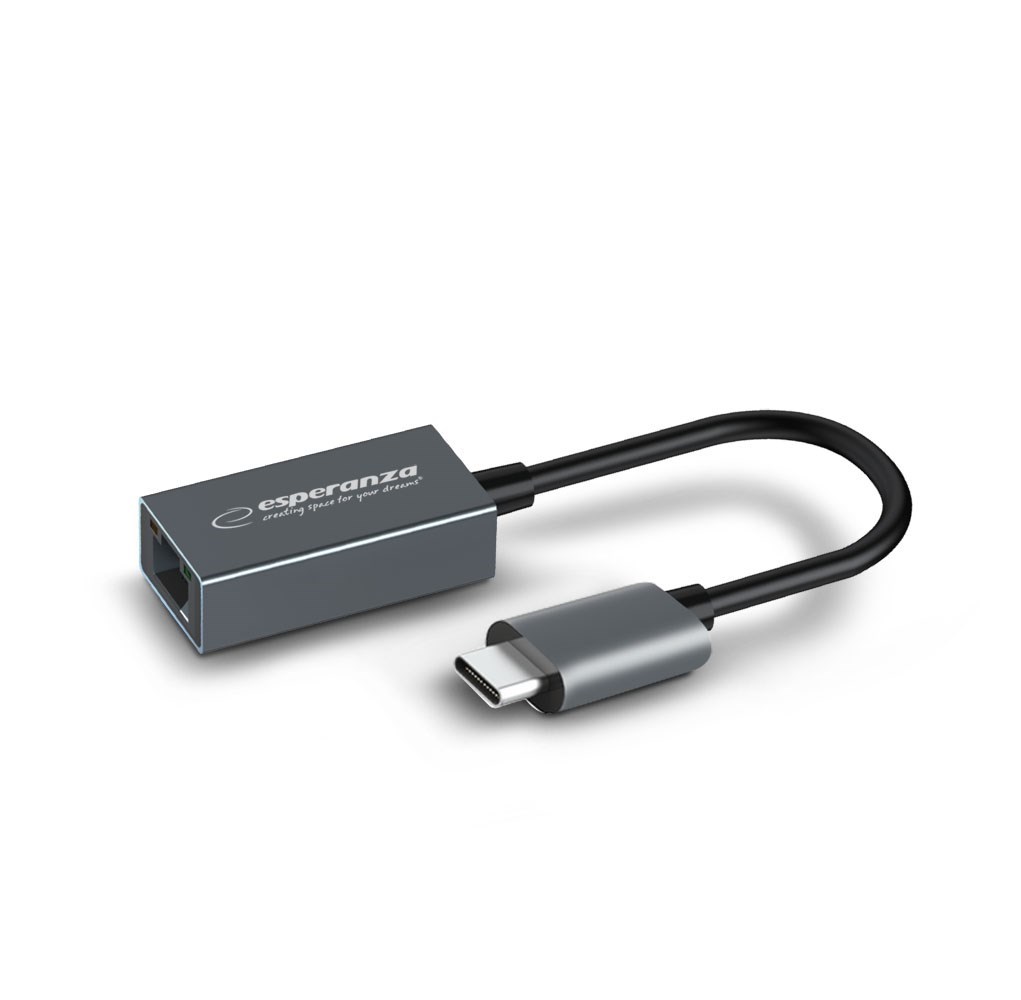 Përshtatës rrjeti Esperanza ENA102, PoE, USB C, 1000 Mbps, gri