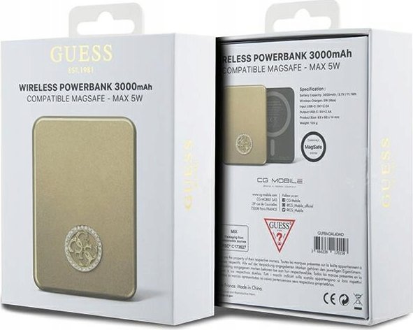 Powerbank wireless Guess GUPBM3AL4DMD, 3000mAh, 5W, gold
