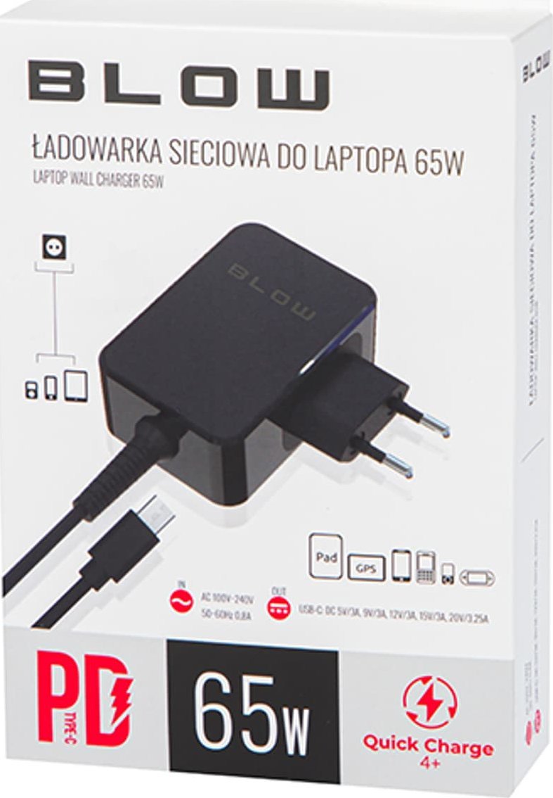 Karikues laptopi Blow USB C PD 65W, 20V, kabllo 1.8m, i zi