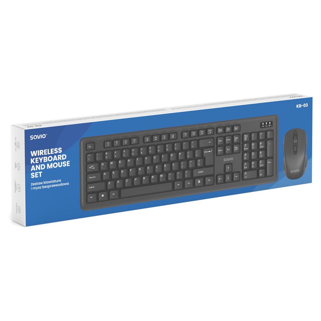 Set tastierë dhe maus SAVIO KB-03, wireless, layout US, i zi