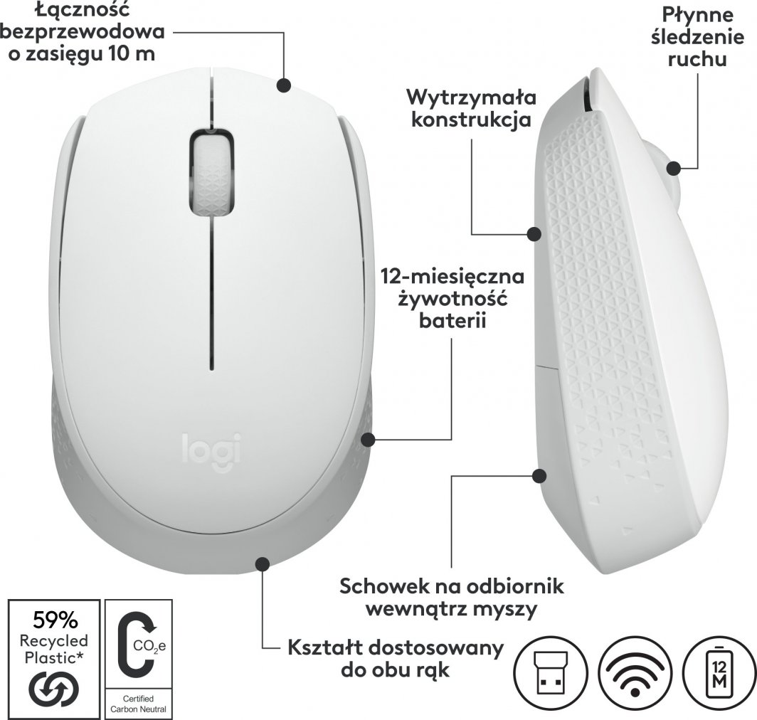 Maus Logitech M171, wireless, USB, i bardhë