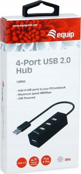 Хаб USB Equip 4 порти, USB 2.0, црн