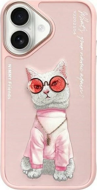 Futera telefoni Futera për iPhone 16 6.1", dizajn mace Nimmy Glasses, ngjyrë rozë