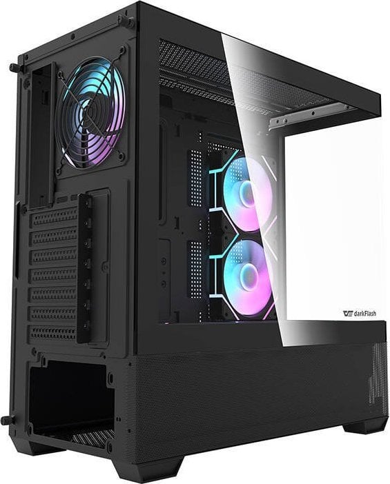 Kasa kompjuteri DarkFlash, PSU 700W, 6 ftohës, mbështetje ftohje me ujë, e zezë