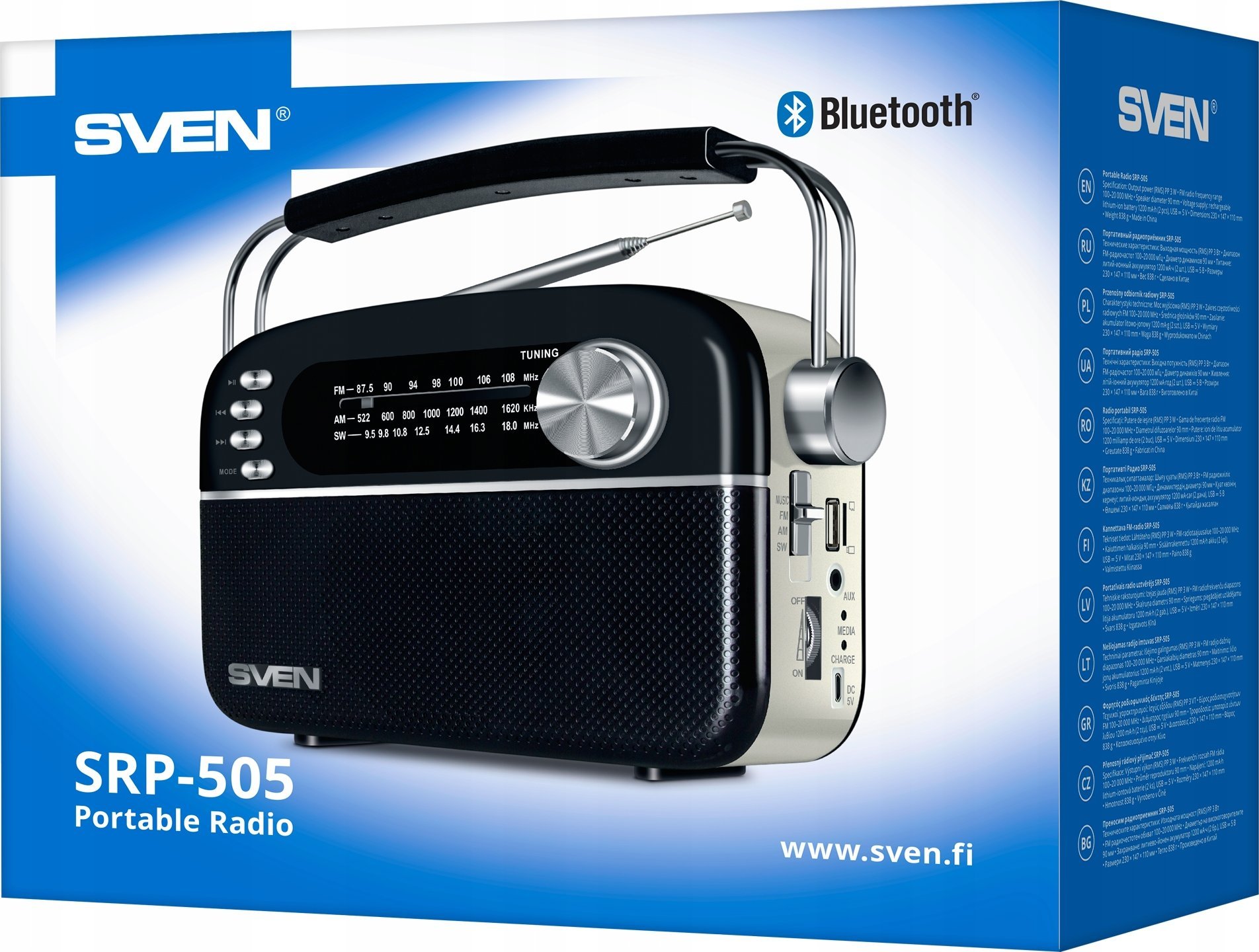 Radio portative Sven SRP-505, wireless, Blu-ray dhe DVD player, e zezë
