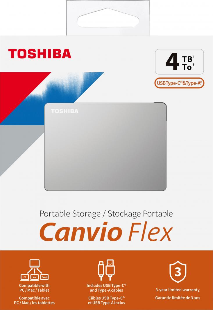 Disk i jashtëm HDD Toshiba Canvio Flex (HDTX140ESCCA), 4TB, i argjendtë