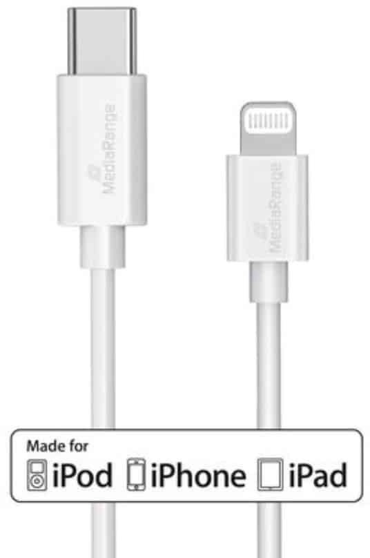 Kabllo karikimi MediaRange, Lightning në USB-C, 1m, e bardhë
