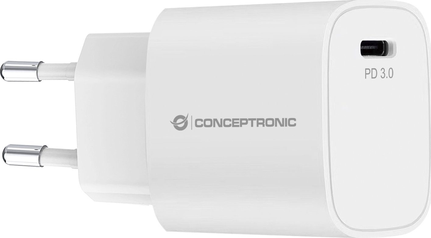 Karikues USB Conceptronic 1-Port 20W, USB C PD 3.0, i bardhë
