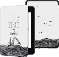 Këse mbrojtëse për e-book Amazon Kindle Paperwhite 4, me magnet, dizajn Time to Travel, e bardhë