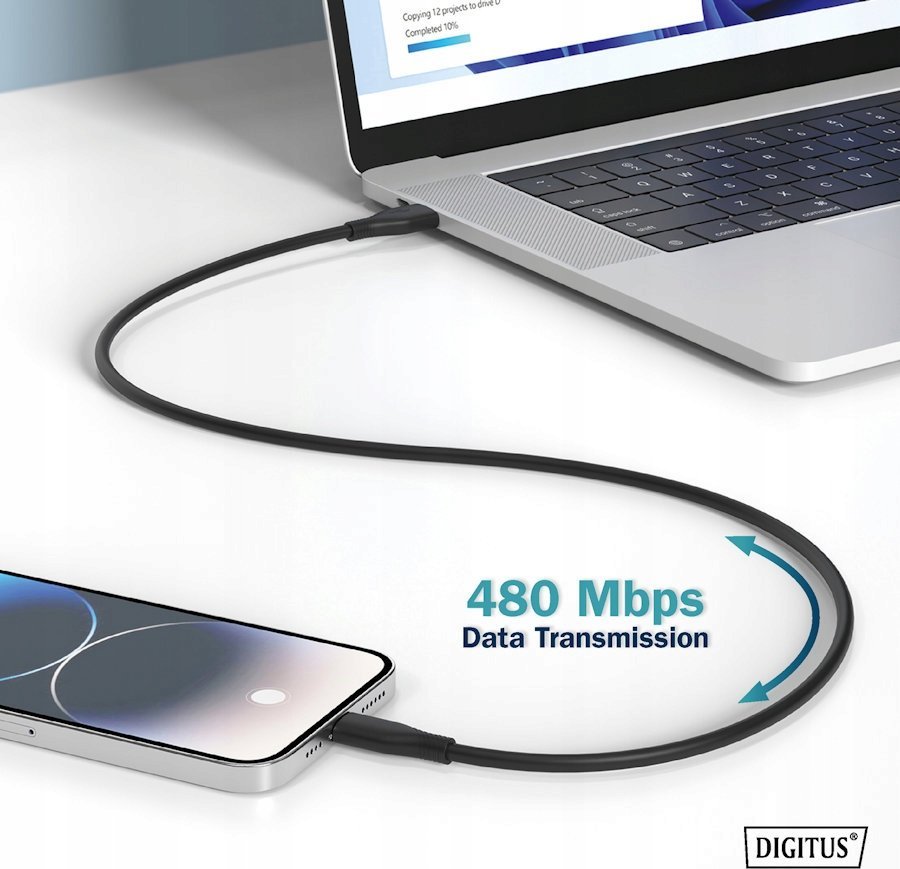 Kabllo USB C Digitus Silicone, 1m, 60W, e zezë