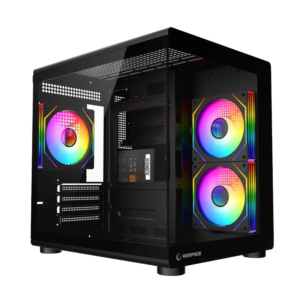 Kase PC Rampage MINID V1 750W – M-ATX, Kase me PSU 80 Plus Bronze, Tempered Glass, ARGB, Black