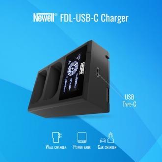 Karikues dykanalësh për kamera Newell FDL-USB-C, për bateri NP-BX1, me ekran LCD, i zi