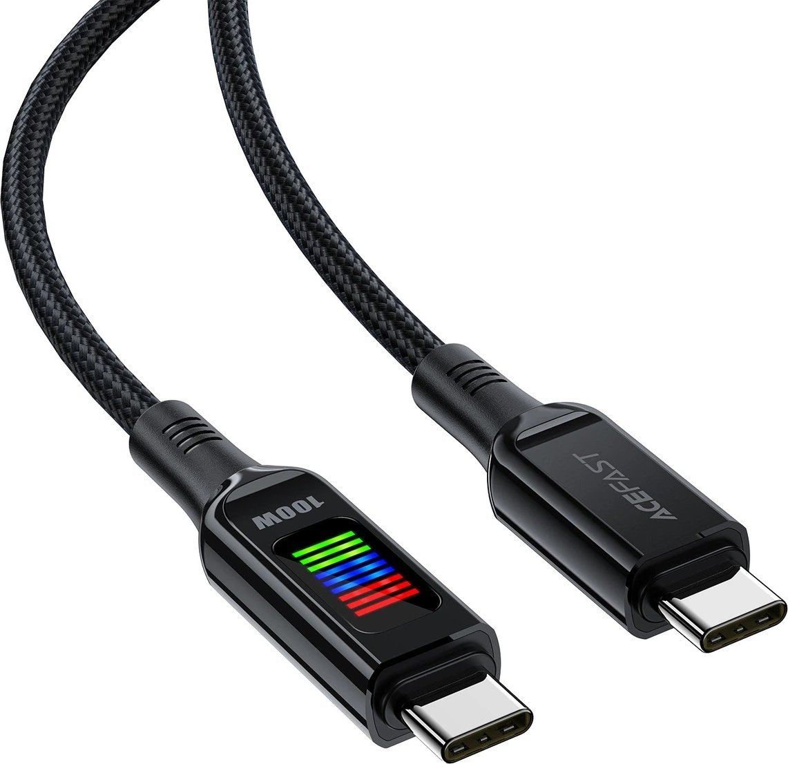 Kabllo karikimi ACEFST USB C në USB C, 100W 5A, ekran LED, e bardhë
