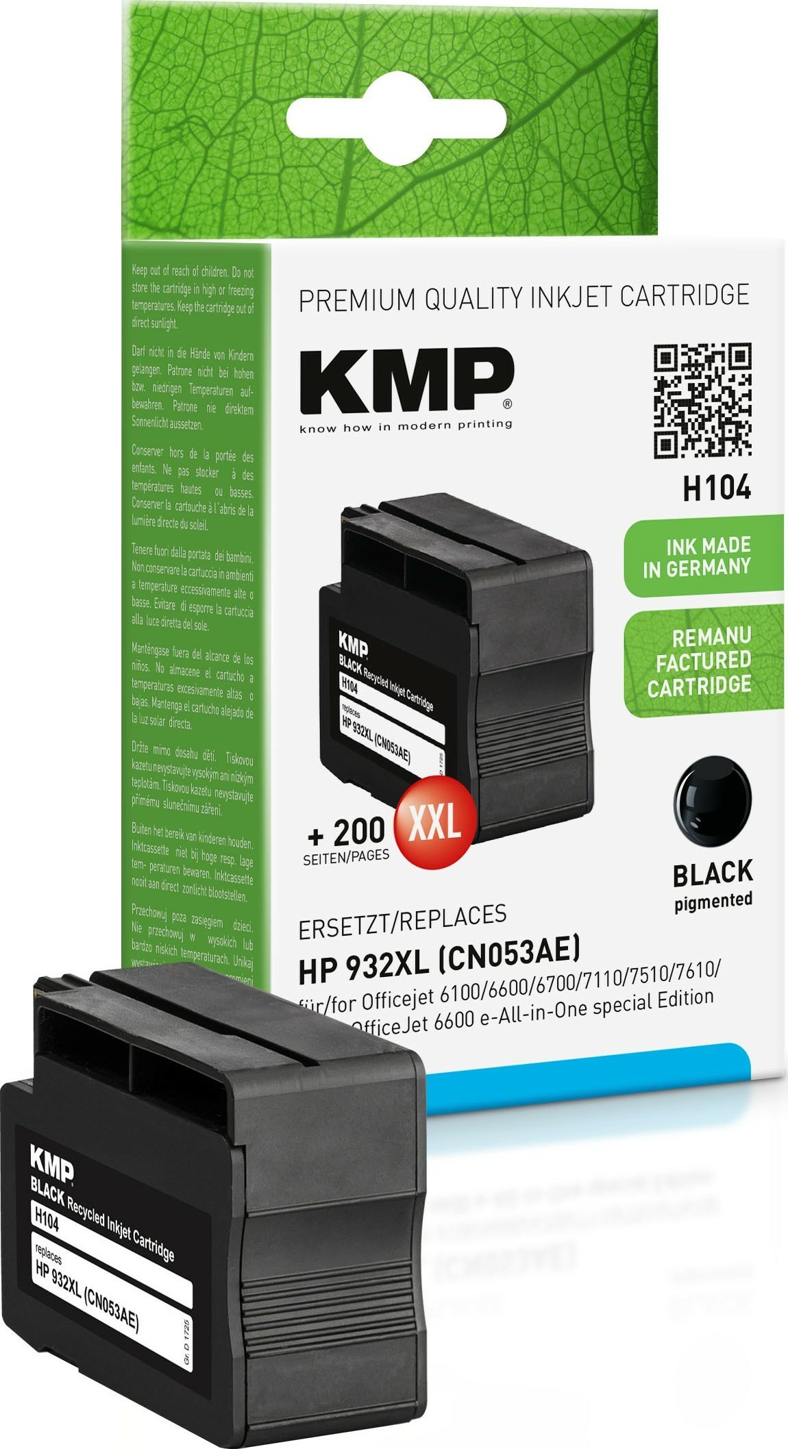 Кертриџ со боја KMP H104, компатибилен со HP 932XL CN053AE, црн