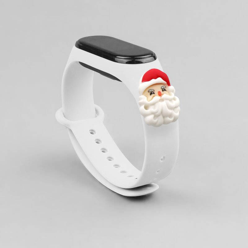 Rrip silikoni Hurtel Strap Xmas për Xiaomi Mi Band 4 3, motiv Krishtlindjesh, i bardhë