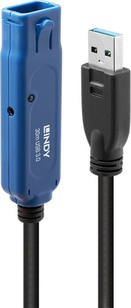 Продолжен кабел USB 3.0 Lindy Active Extension Pro, 30m, 5Gbps, црн