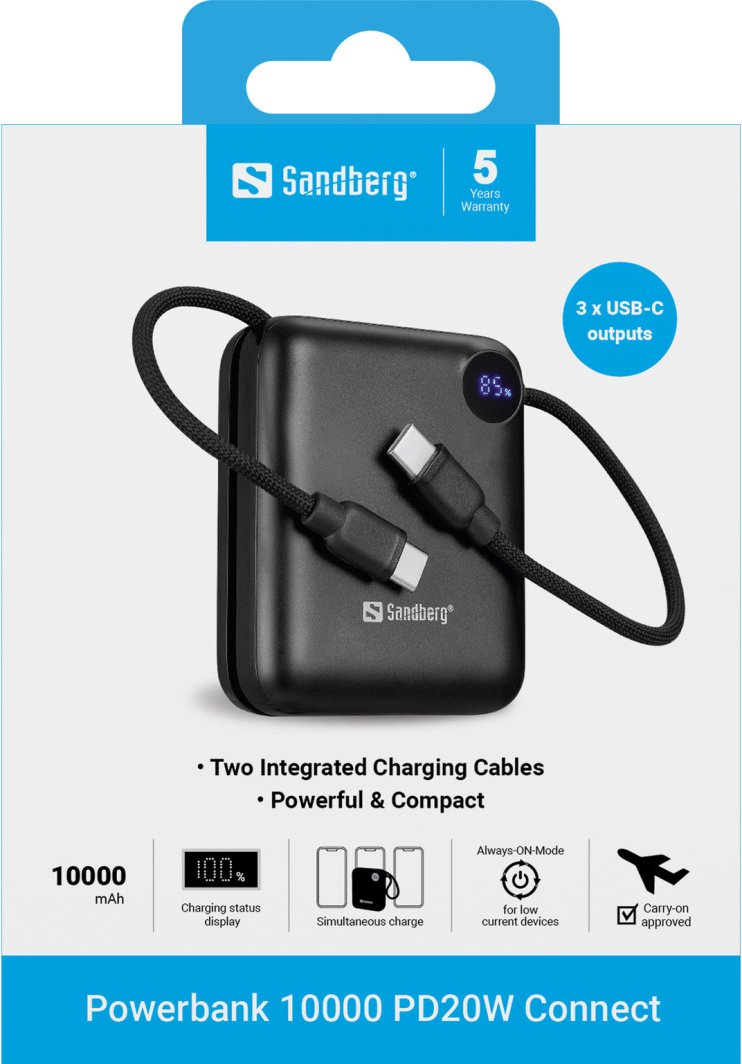Powerbank Sandberg 421-26, 10000 mAh, PD 20W, USB-C, i zi
