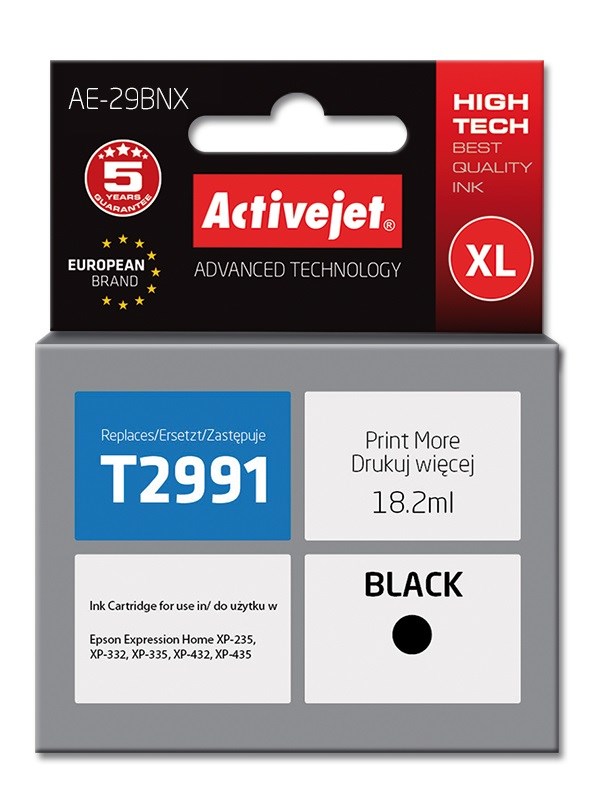 Ngjyrë për printer Activejet AE-29BNX (zëvendësim për Epson 29XL T2991), 18.2 ml, e zezë