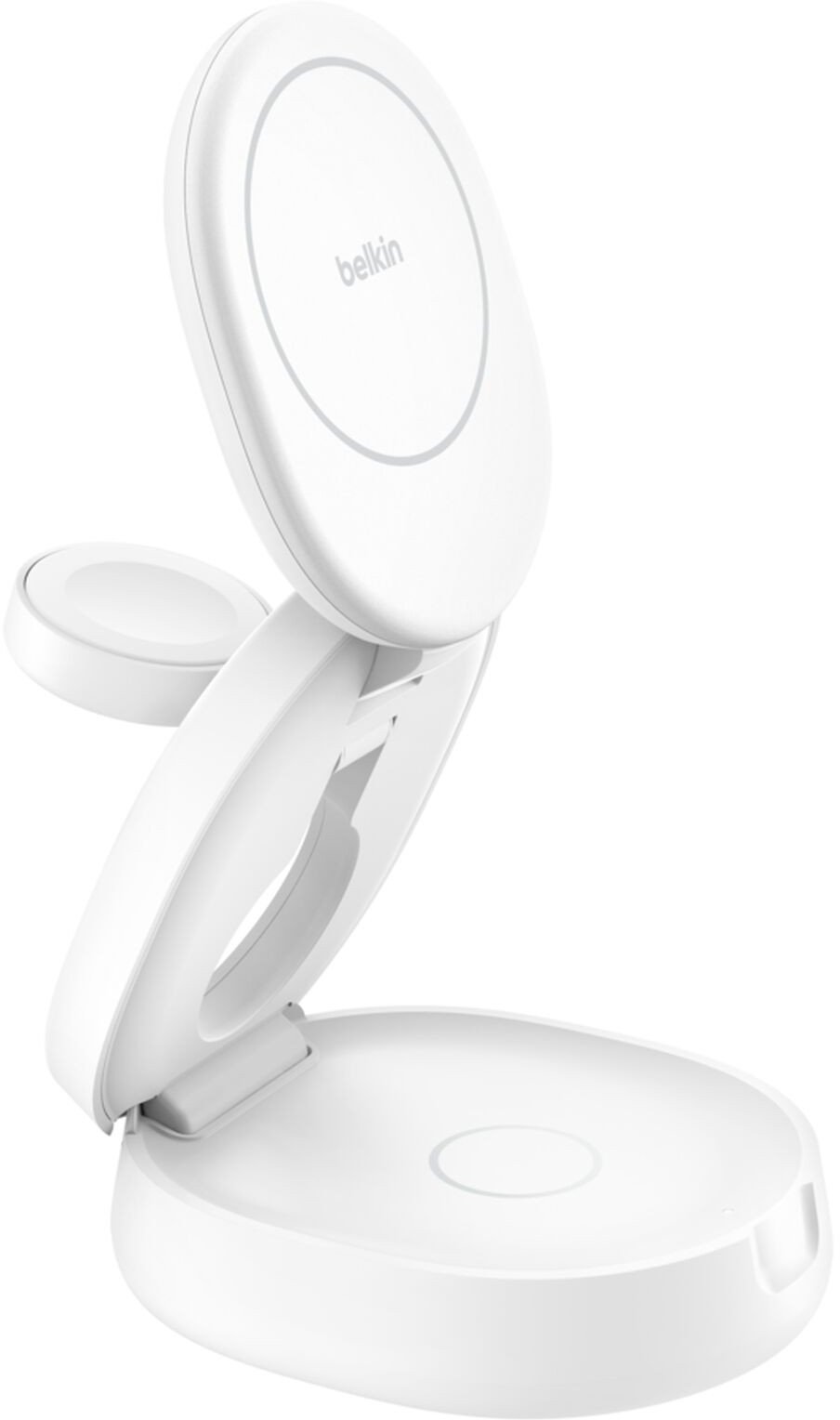 Stacion karikimi Belkin Foldable Magnetic 3 in 1, Qi2 dhe MagSafe, pa tela, i bardhë
