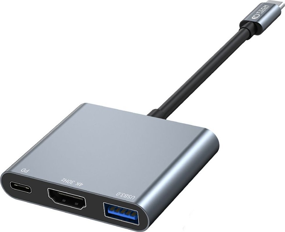 Adapter USB C Tech-Protect V1-HUB, 3 në 1, HDMI 4K, gri
