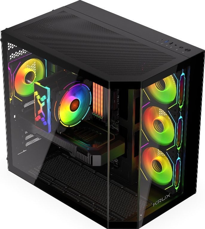 Kase kompjuteri Krux Empero, midi tower, 4 ftohës ARGB 120mm, e zezë