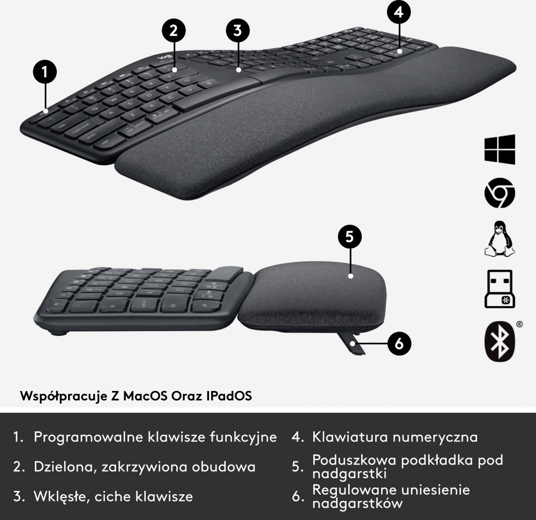 Tastierë Logitech Ergo, wireless, US INTL, grafit