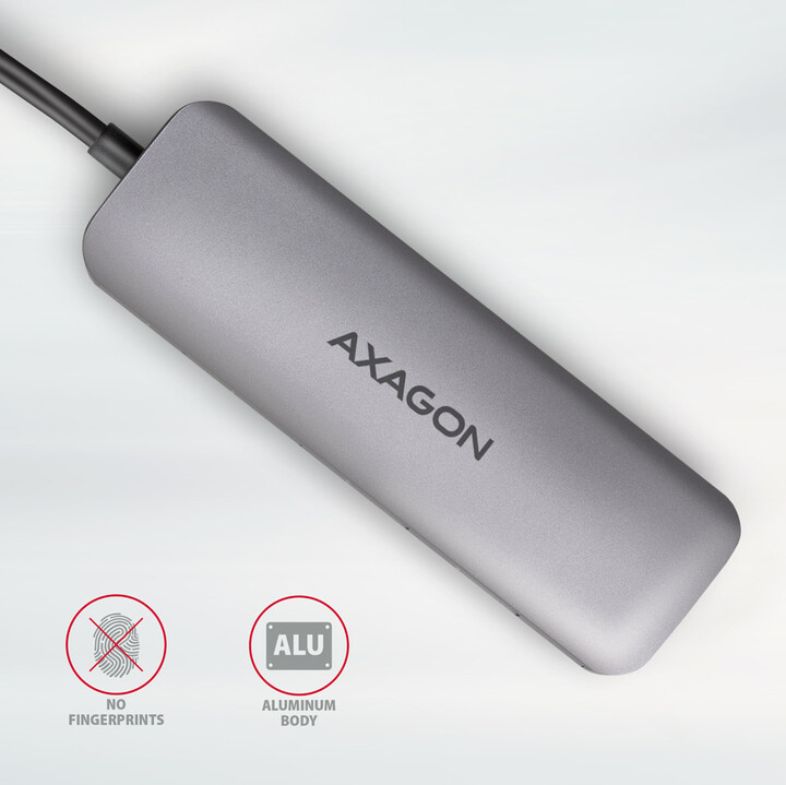Hub shumëfunksional AXAGON HUB 6në1 USB 3.2 Gen 1, 3x USB-A, HDMI, SD/microSD, PD 100W, kabllo USB-C 20cm