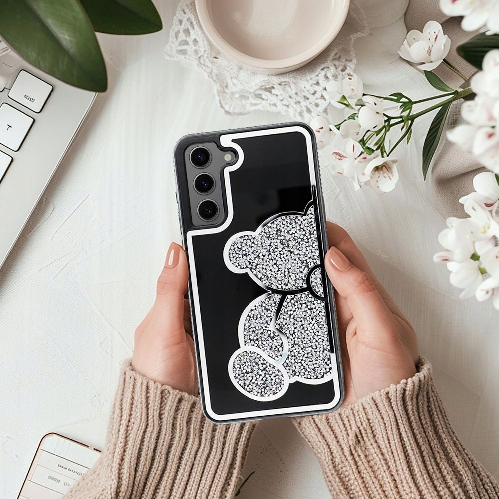 Mbrojtëse telefoni Teddy Bear për Samsung Galaxy A55 5G, argjendi