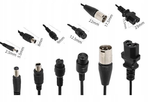 Универзален полнач LXG94 за електричен тротинет, 42V 2A, 230V AC/DC, црн