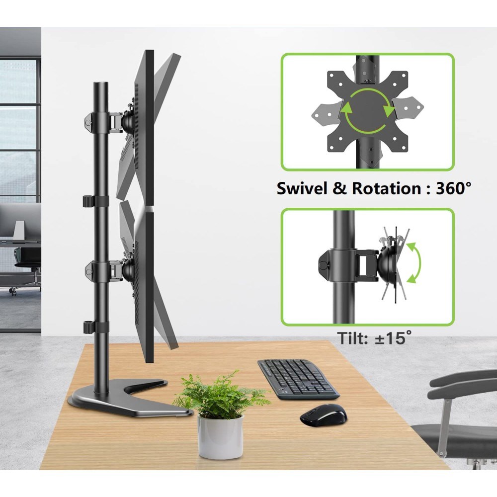 Mbajtëse tavoline për monitorë Techly ICA-LCD 2520V, për 2 monitorë 13"-27", VESA 75x75 100x100, e zezë