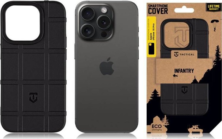 Mbulesë telefoni Tactical Infantry për iPhone 15 Pro, TPU, e zezë