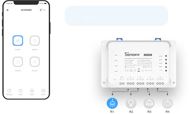Ndërprerës Sonoff 4CHPROR3 Smart