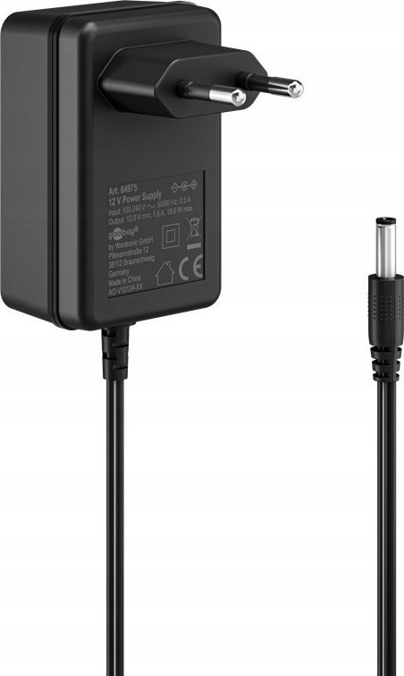 Универзален адаптер за напојување 18W, 12V 1.5A, конектор 5.5x2.5mm, црн