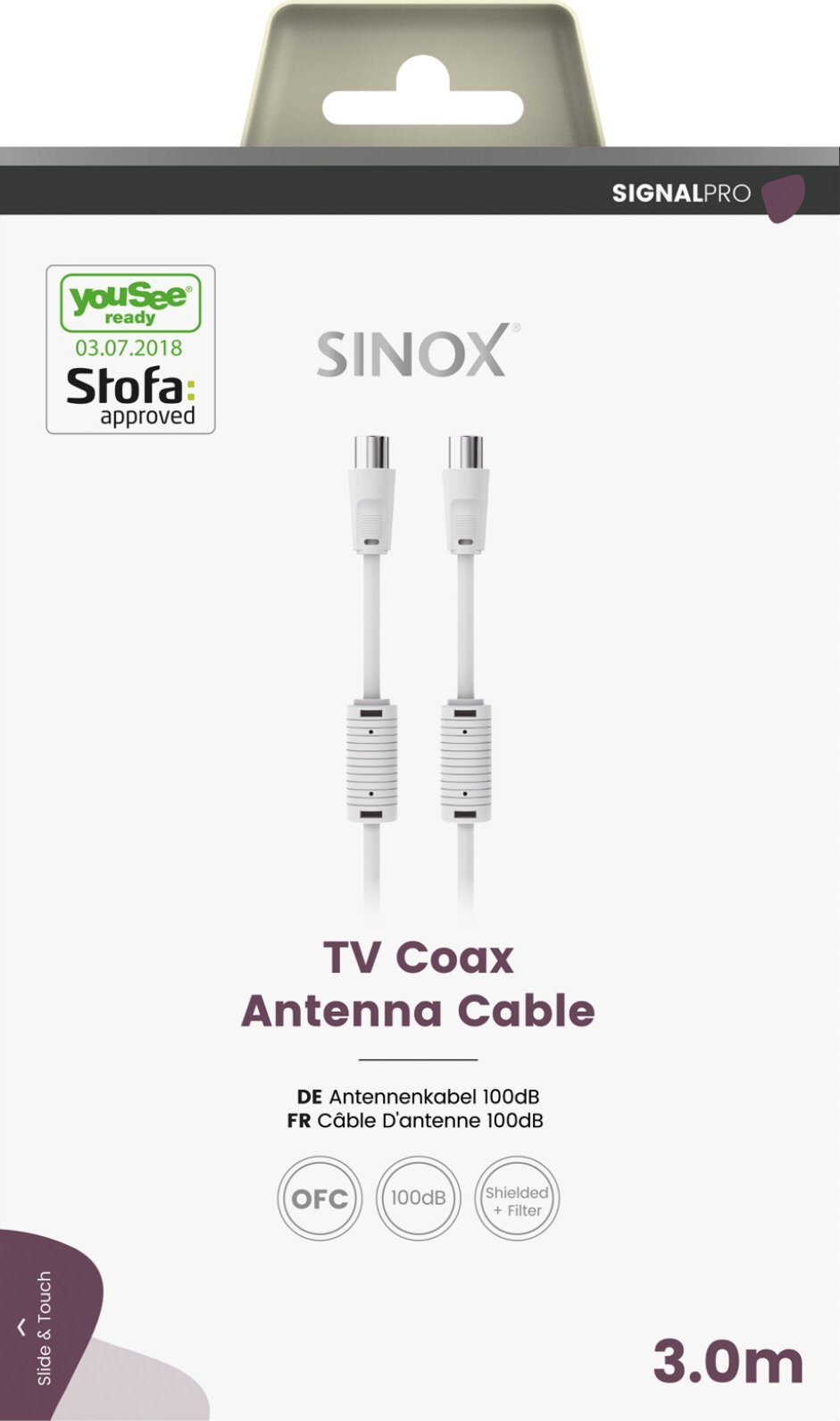 Kabllo antene Sinox PRO, 3m, koaksial, e bardhë