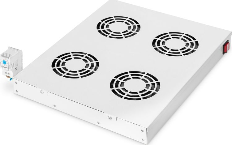 Kondicioner tavanor për kabinet rrjeti Digitus DN-19 FAN-4-HO, 483 mm, gri