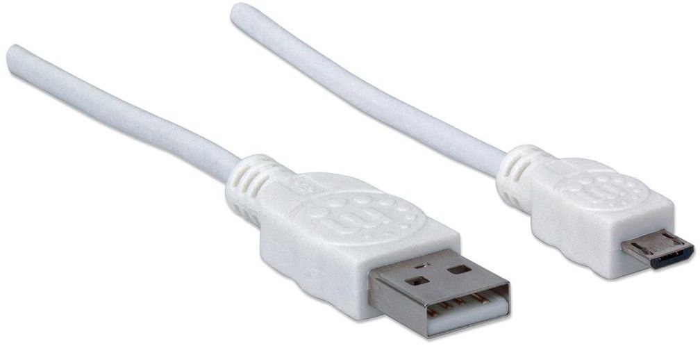 Kabllo USB 2.0 A në Micro USB, 0.3 m, e bardhë