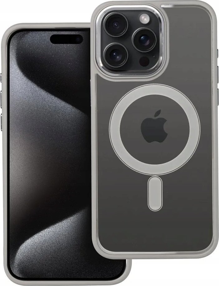 Këllëf telefoni Color Edge Mag Cover për iPhone 15 Pro Max, kompatibil me MagSafe, transparent, gri